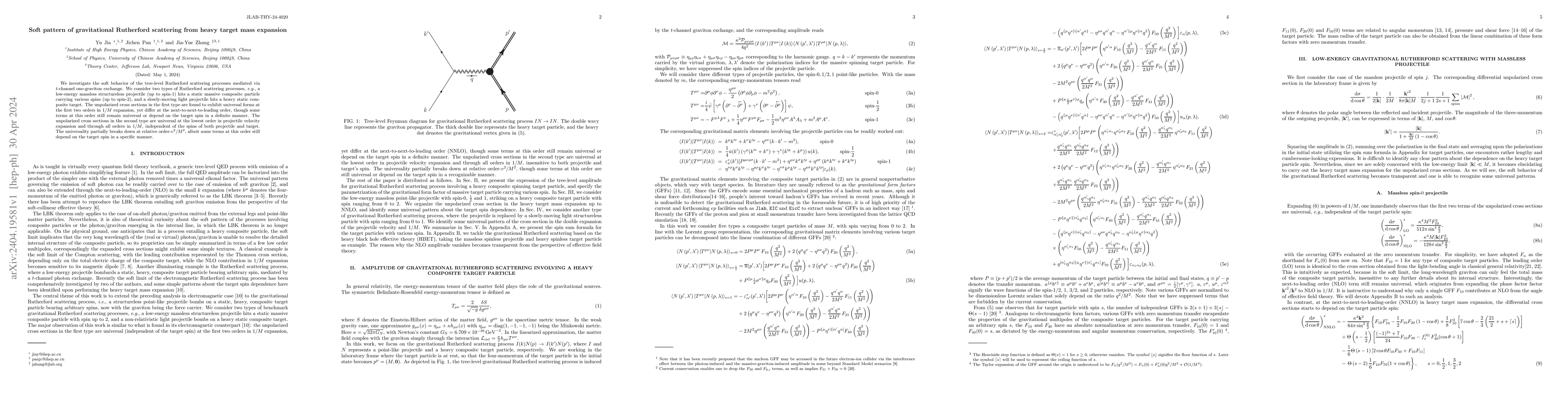 Thumbnail for Soft pattern of gravitational Rutherford scattering from heavy target
  mass expansion