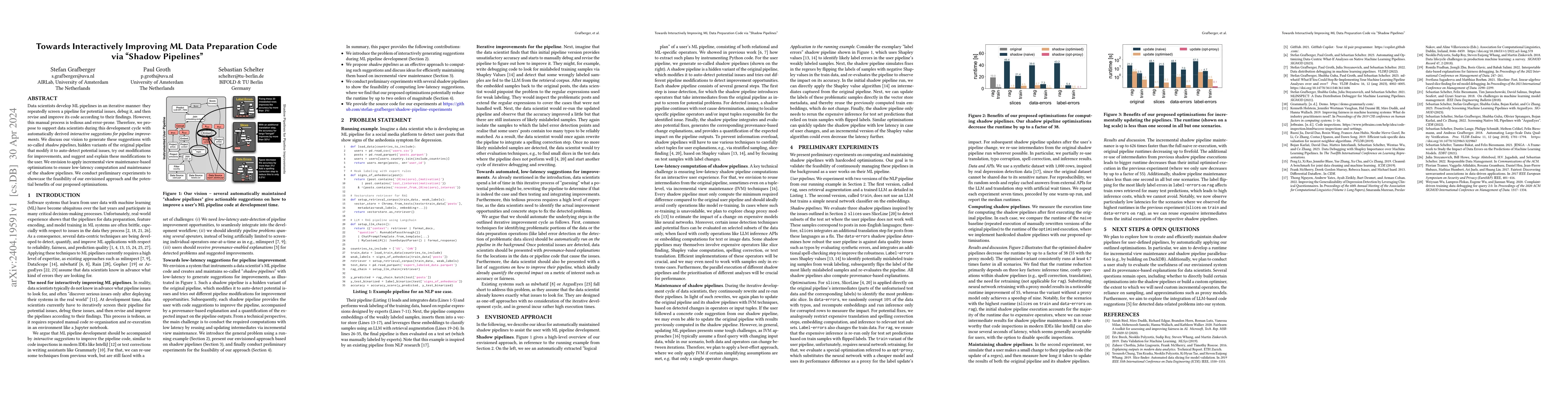 Thumbnail for Towards Interactively Improving ML Data Preparation Code via "Shadow
  Pipelines"