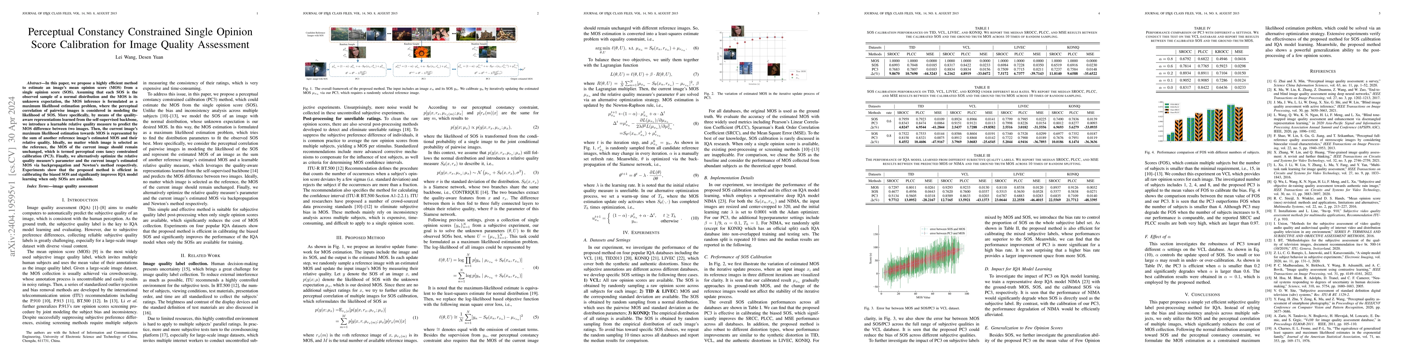 Thumbnail for Perceptual Constancy Constrained Single Opinion Score Calibration for
  Image Quality Assessment
