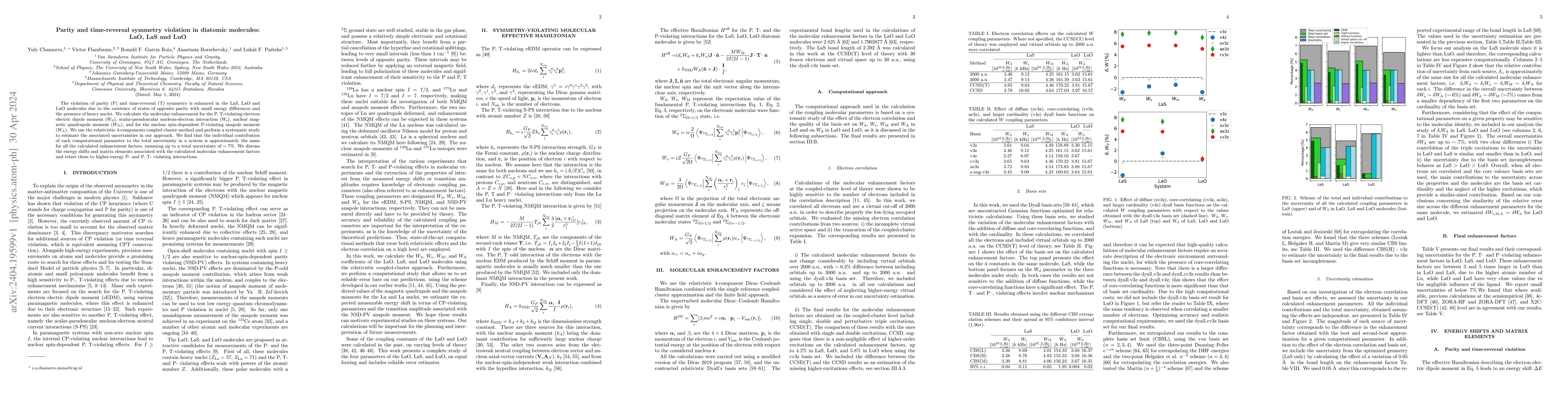 Thumbnail for Parity and time-reversal symmetry violation in diatomic molecules: LaO,
  LaS and LuO