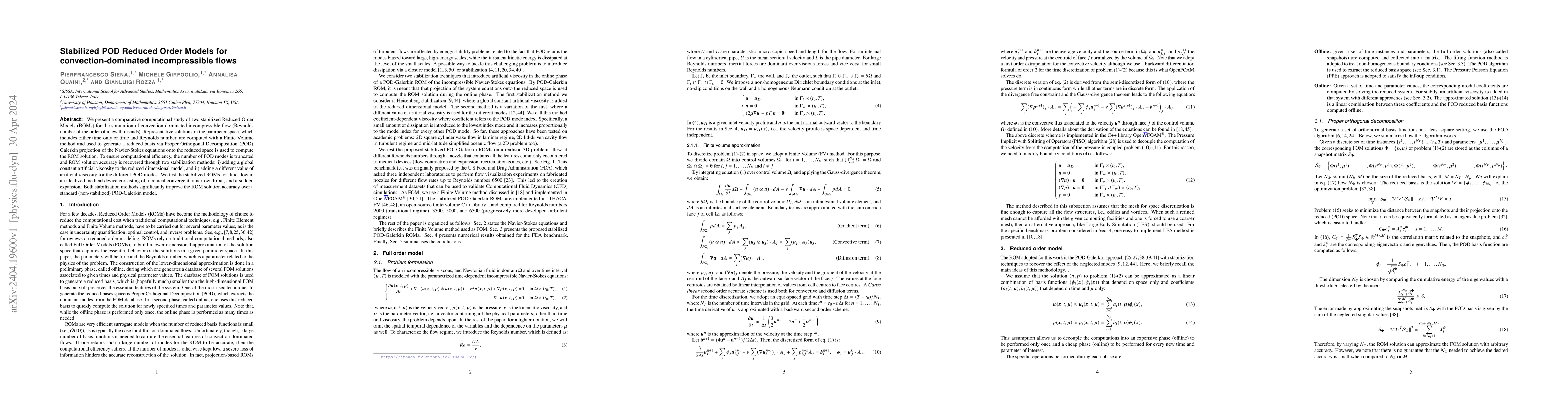 Thumbnail for Stabilized POD Reduced Order Models for convection-dominated
  incompressible flows
