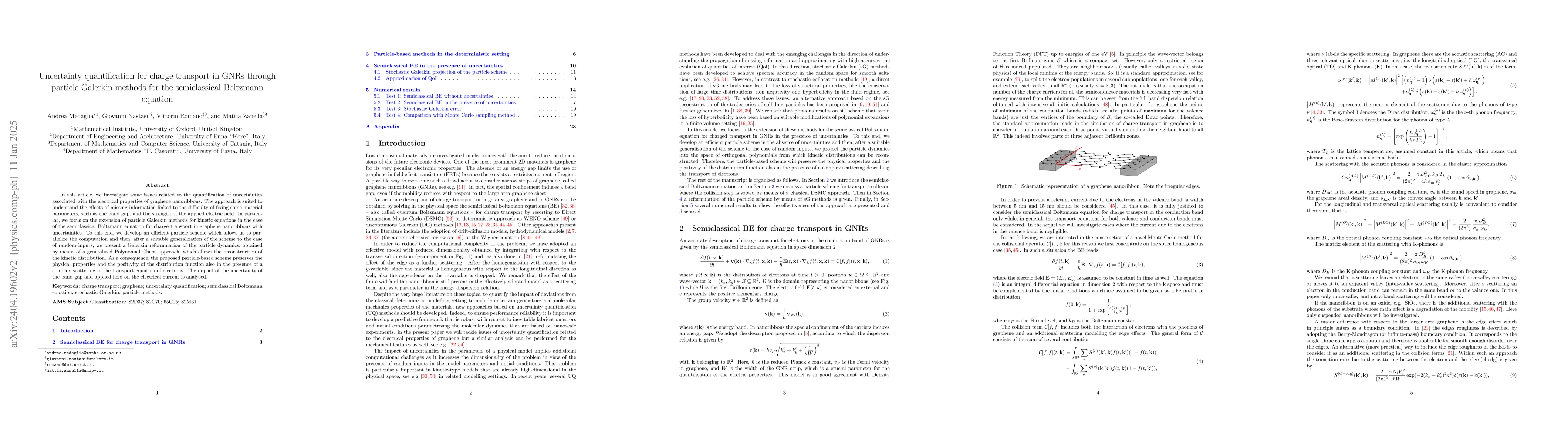 Thumbnail for Uncertainty quantification for charge transport in GNRs through particle
  Galerkin methods for the semiclassical Boltzmann equation