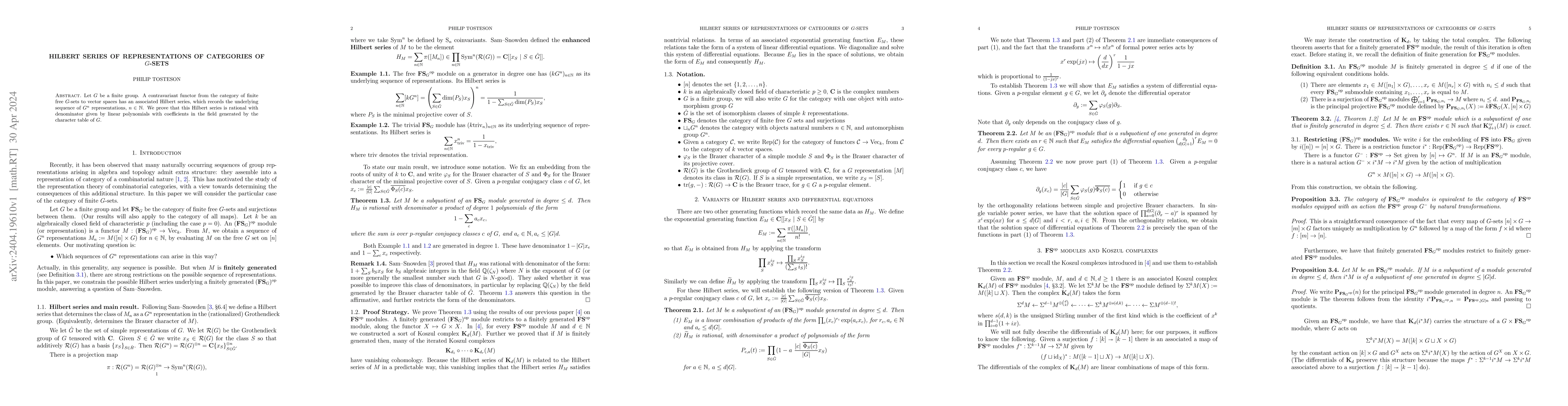 Thumbnail for Hilbert series of representations of categories of $G$-sets