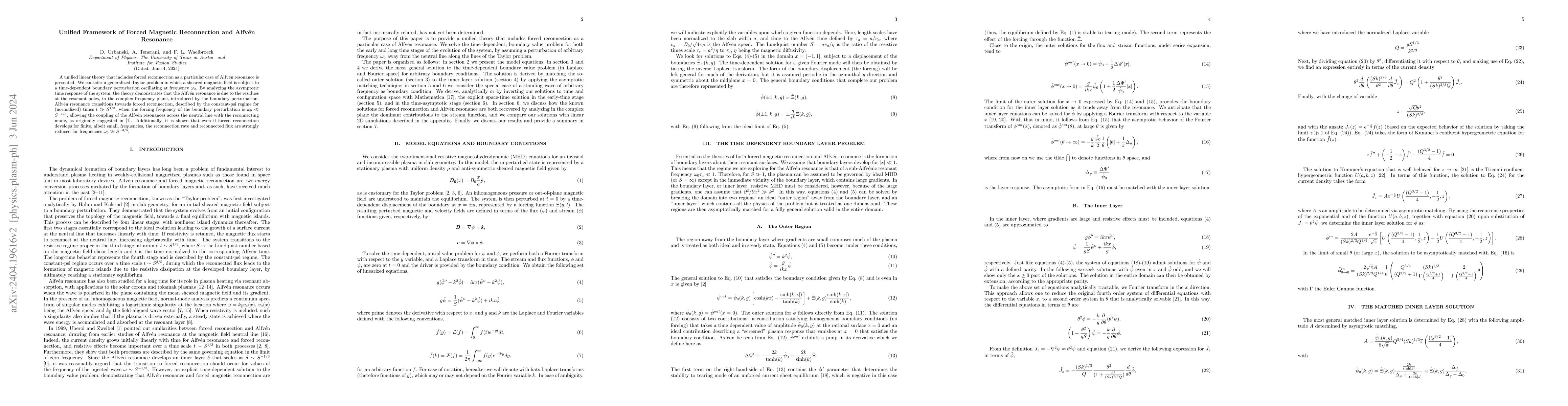 Thumbnail for Unified Framework of Forced Magnetic Reconnection and Alfven Resonance