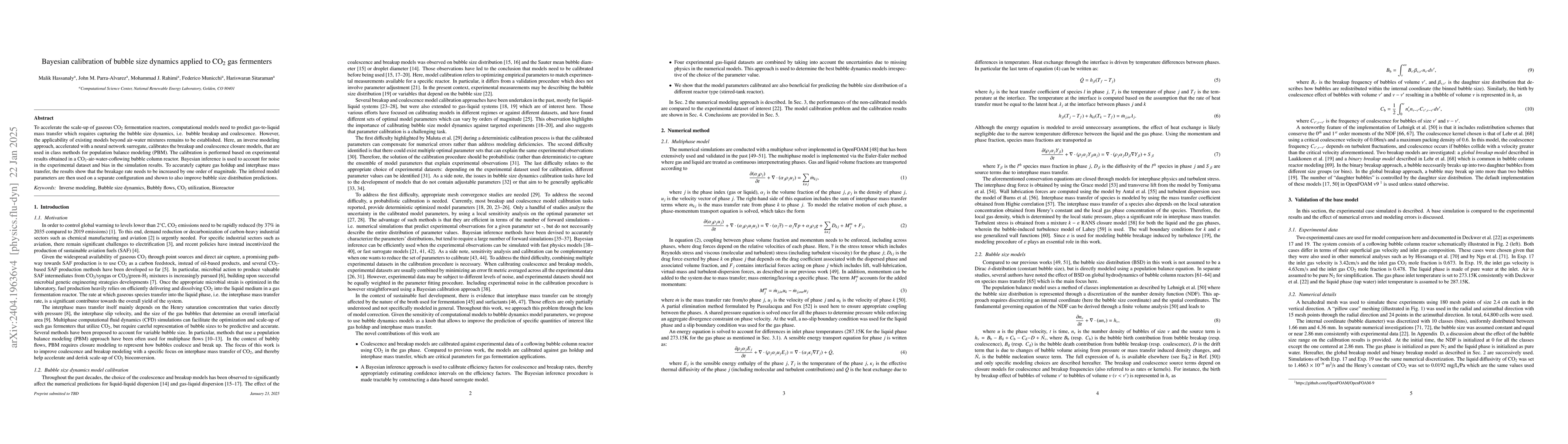 Thumbnail for Inverse Modeling of Bubble Size Dynamics for Interphase Mass Transfer
  and Gas Holdup in CO2 Bubble Column Reactors
