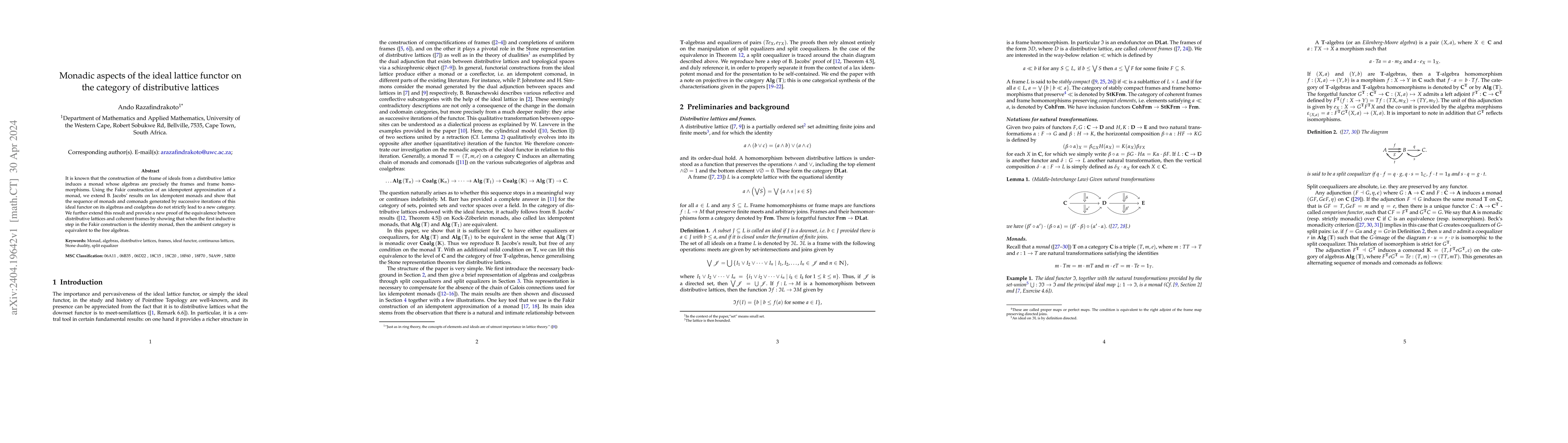 Thumbnail for Monadic aspects of the ideal lattice functor on the category of
  distributive lattices