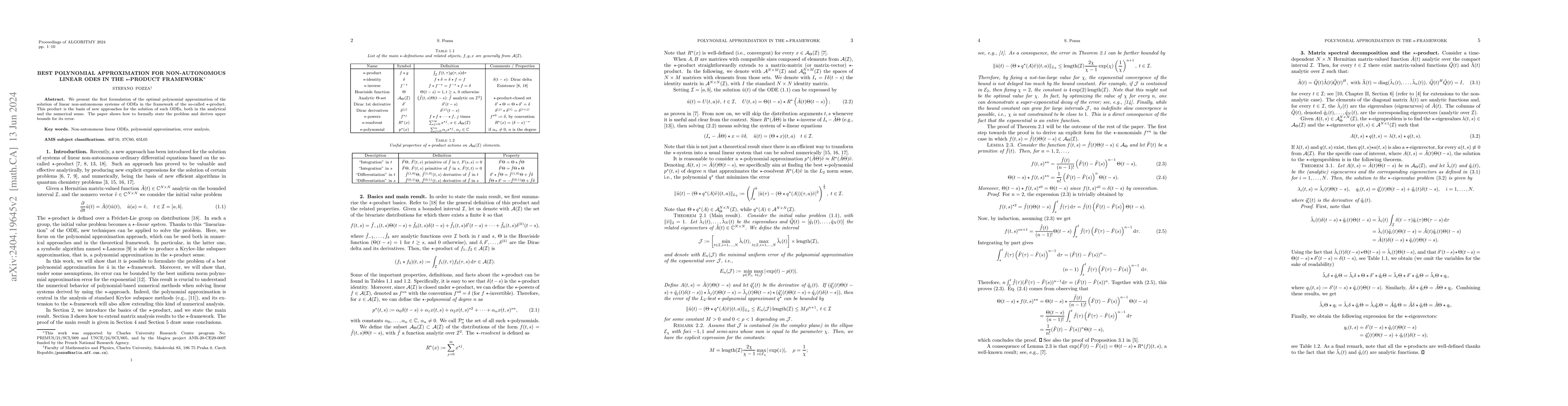 Thumbnail for Best polynomial approximation for non-autonomous linear ODEs in the
  $\star$-product framework