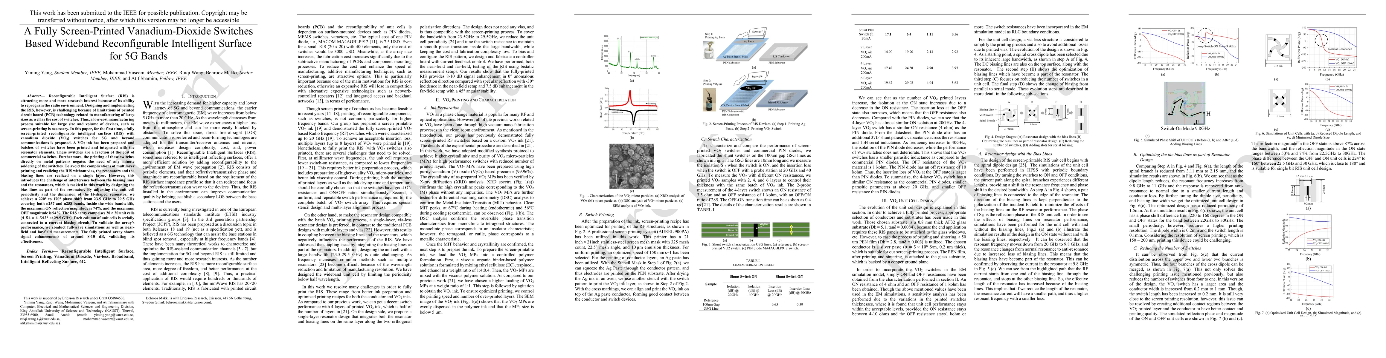 Thumbnail for A Fully Screen-Printed Vanadium-Dioxide Switches Based Wideband
  Reconfigurable Intelligent Surface for 5G Bands