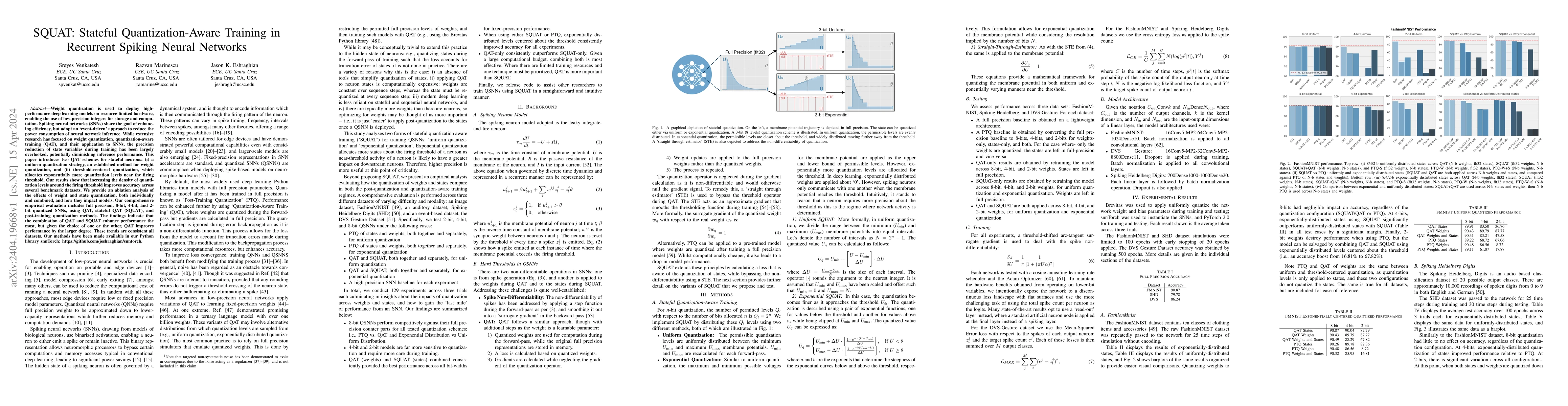 Thumbnail for SQUAT: Stateful Quantization-Aware Training in Recurrent Spiking Neural
  Networks