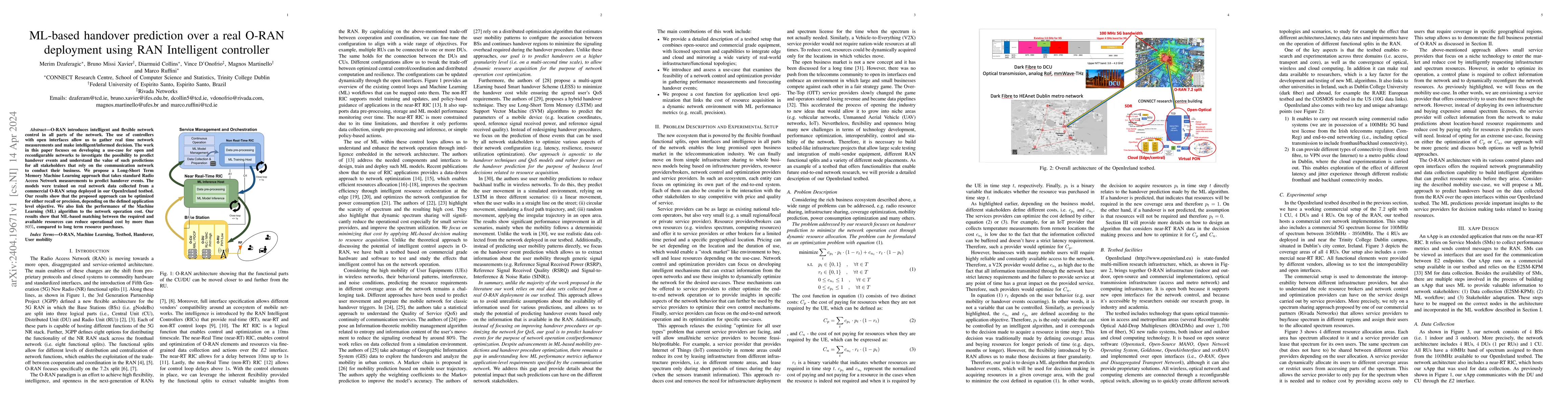 Thumbnail for ML-based handover prediction over a real O-RAN deployment using RAN
  Intelligent controller