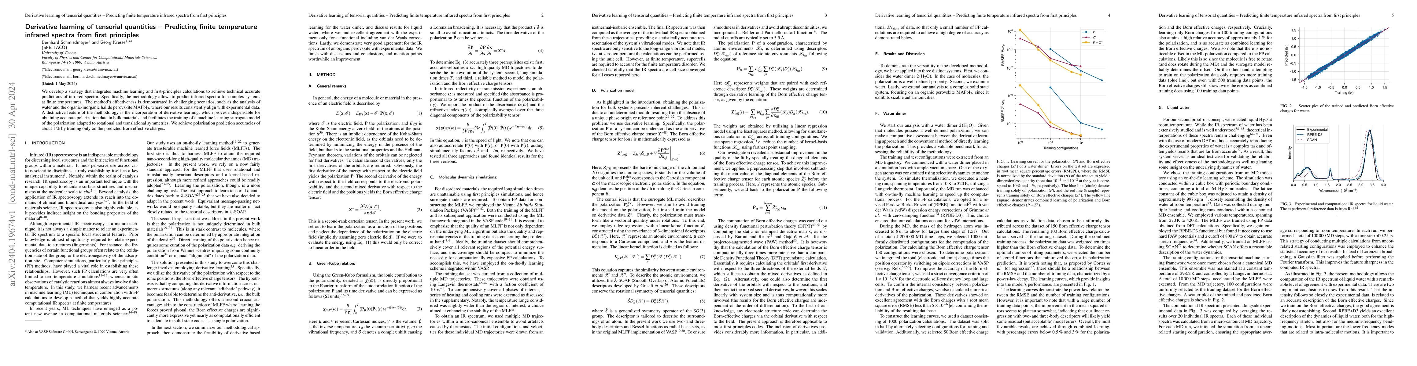 Thumbnail for Derivative learning of tensorial quantities -- Predicting finite
  temperature infrared spectra from first principles