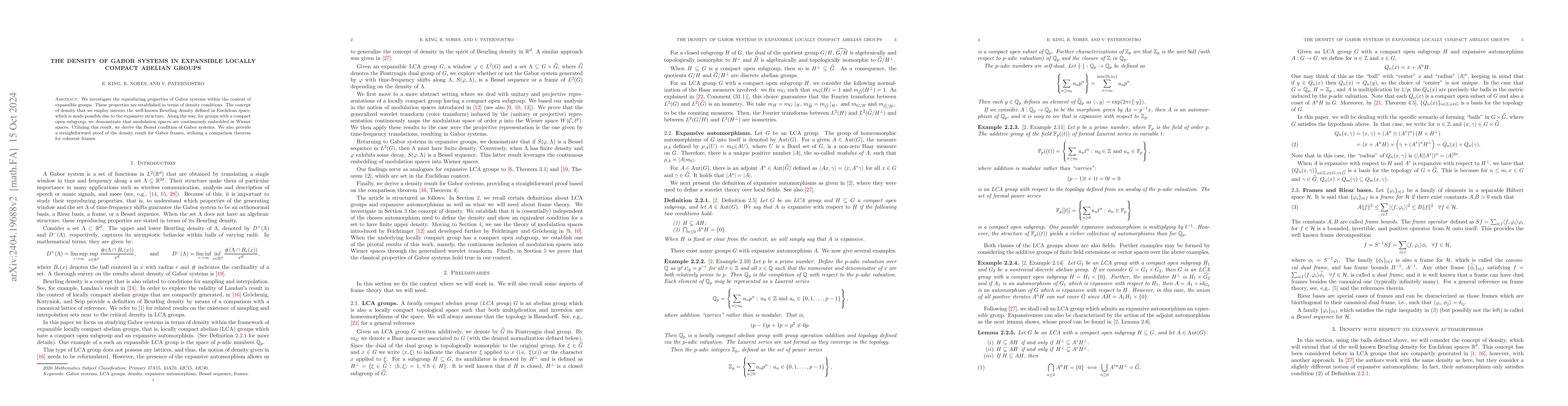 Thumbnail for The density of Gabor systems in expansible locally compact abelian
  groups