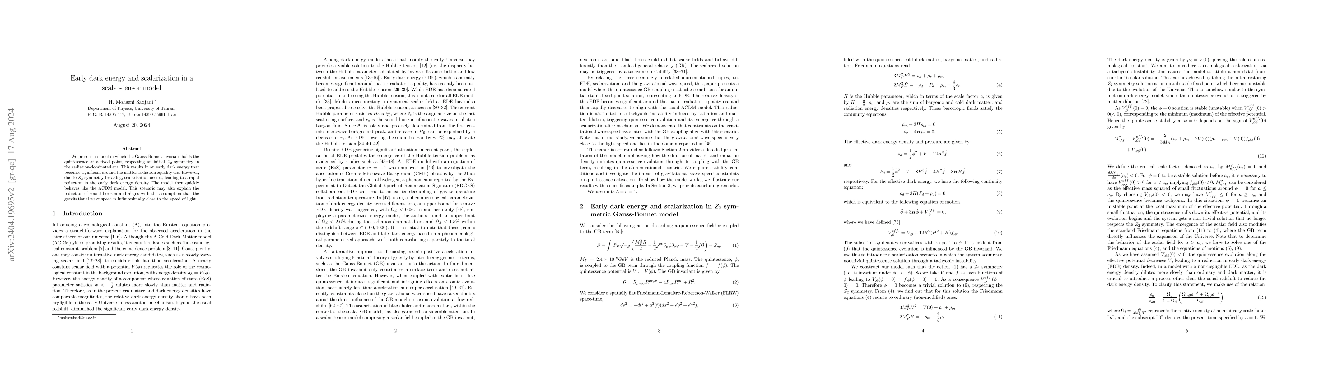 Thumbnail for Early dark energy and scalarization in a scalar-tensor model