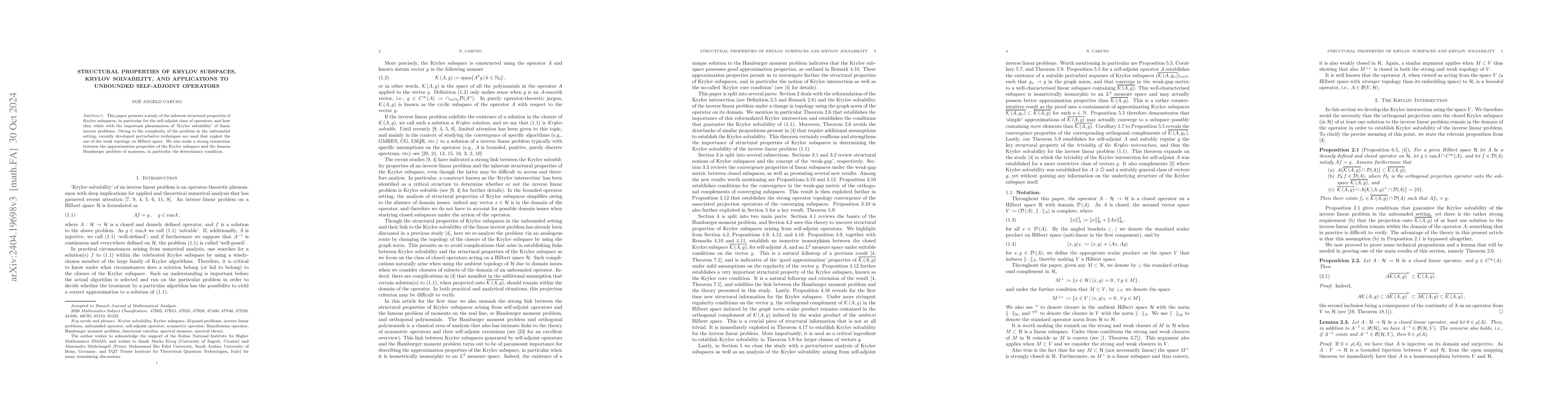 Thumbnail for Structural properties of Krylov subspaces and applications to unbounded
  self-adjoint operators