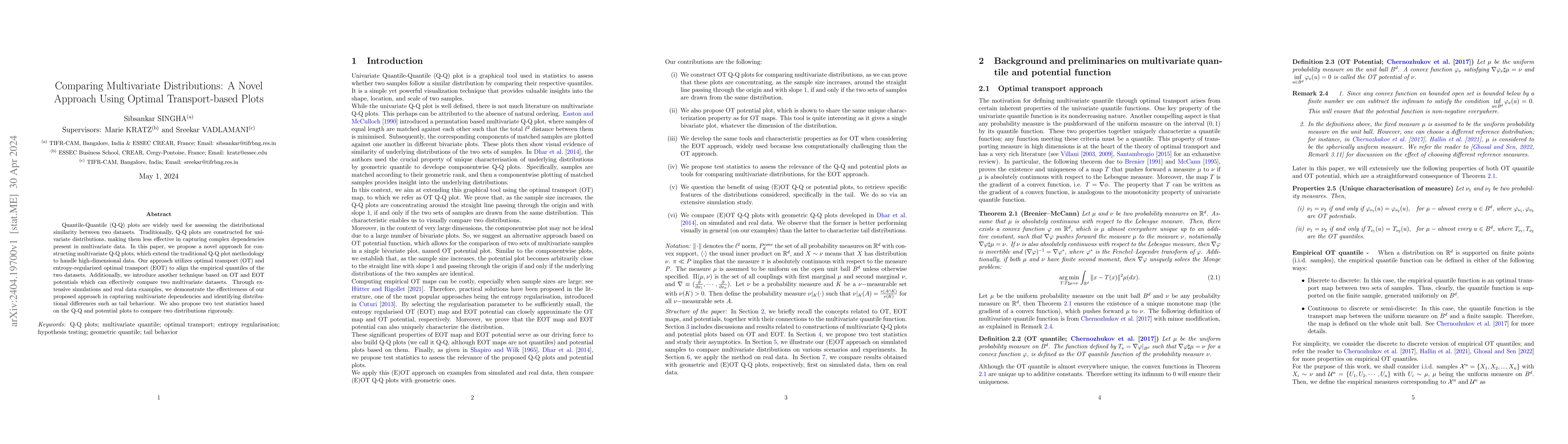 Thumbnail for Comparing Multivariate Distributions: A Novel Approach Using Optimal
  Transport-based Plots