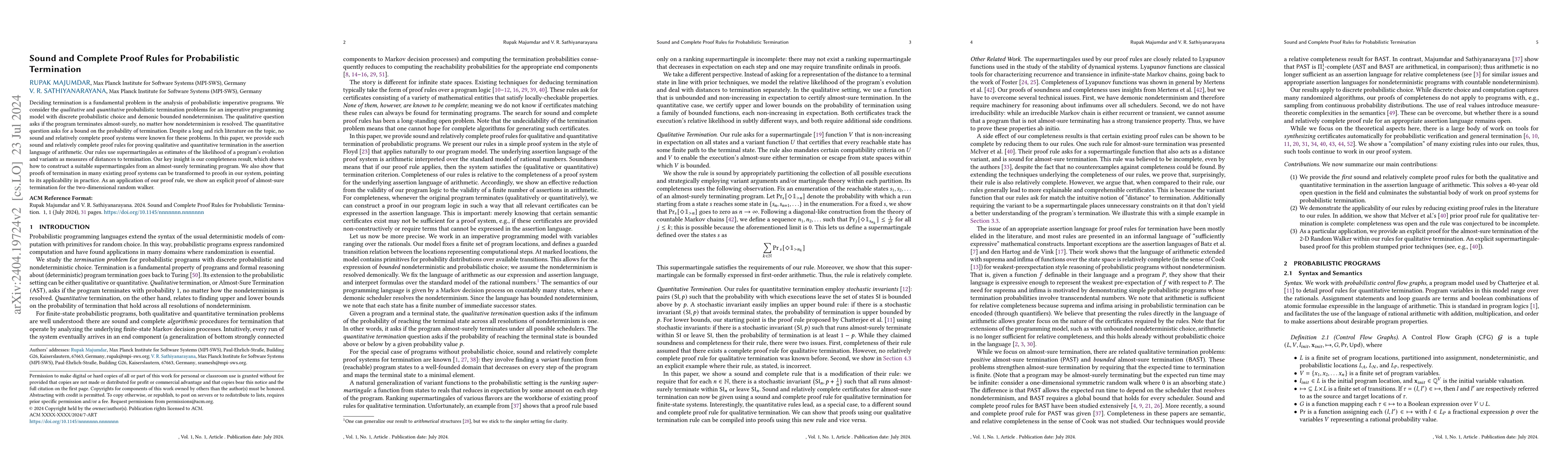Thumbnail for Sound and Complete Proof Rules for Probabilistic Termination