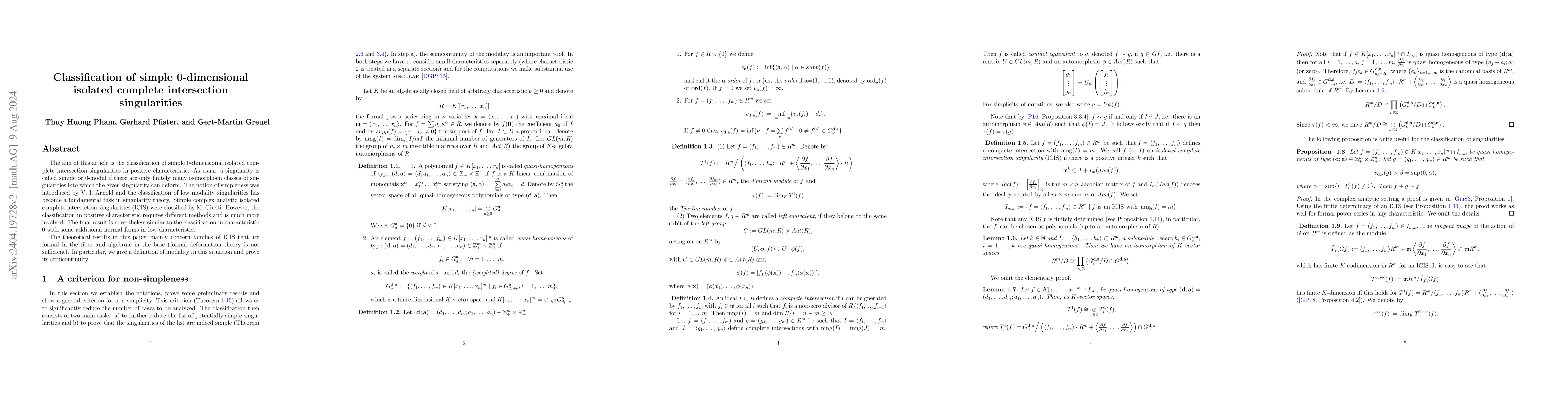 Thumbnail for Classification of simple 0-dimensional isolated complete intersection
  singularities