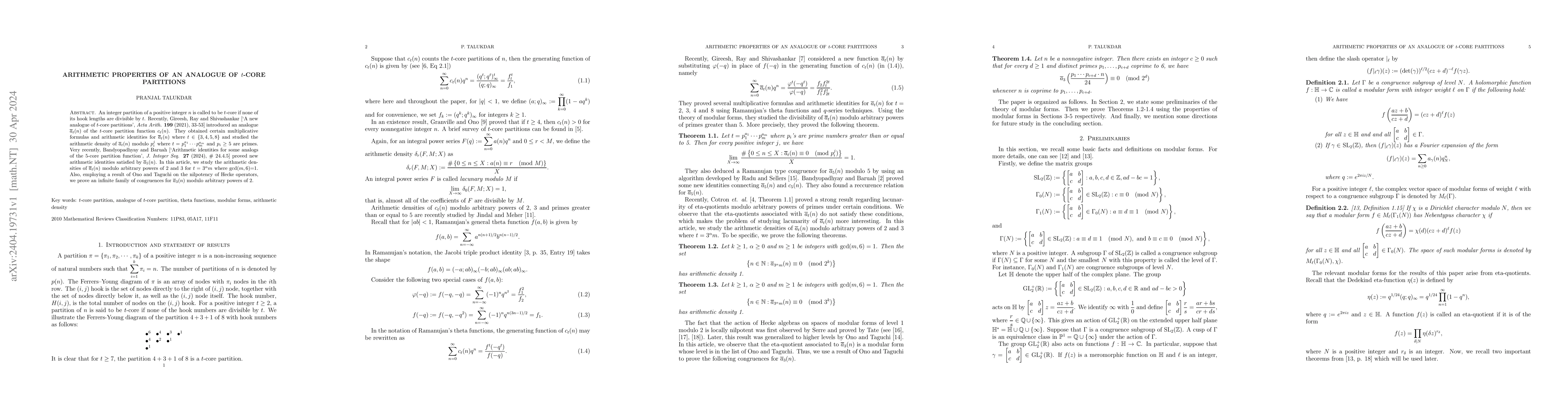 Thumbnail for Arithmetic properties of an analogue of $t$-core partitions