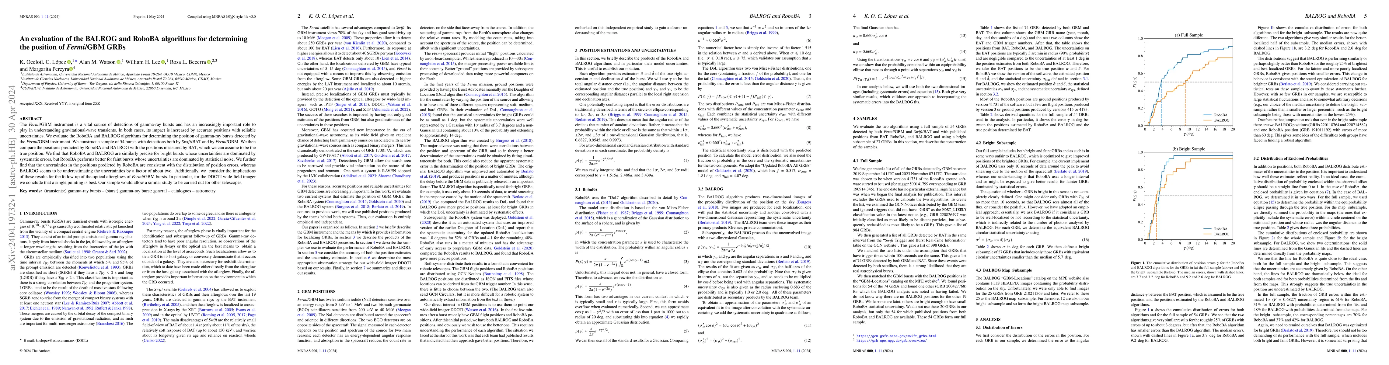 Thumbnail for An evaluation of the BALROG and RoboBA algorithms for determining the
  position of Fermi/GBM GRBs