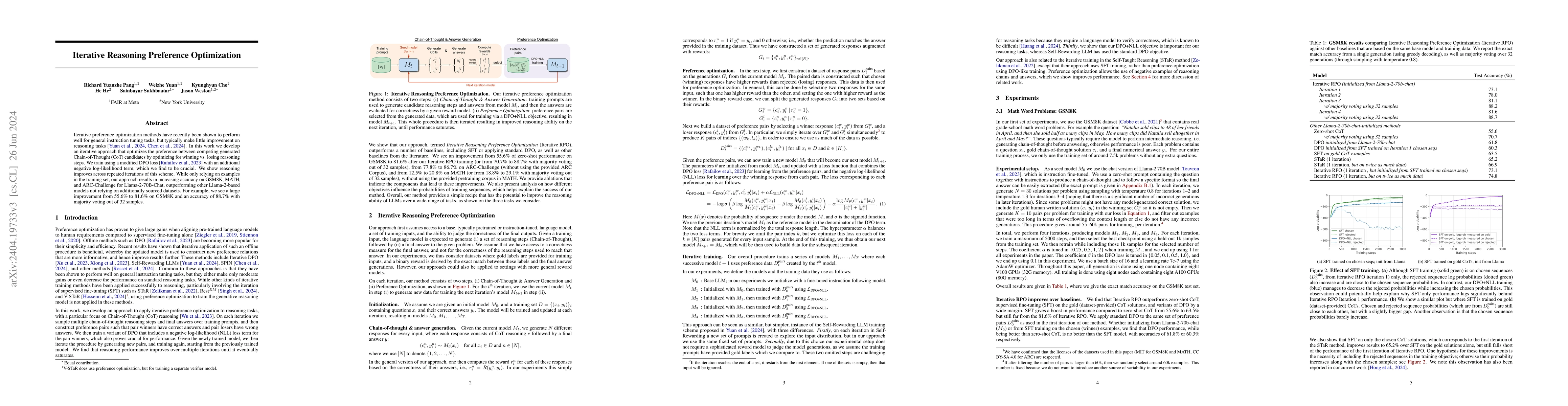 Thumbnail for Iterative Reasoning Preference Optimization