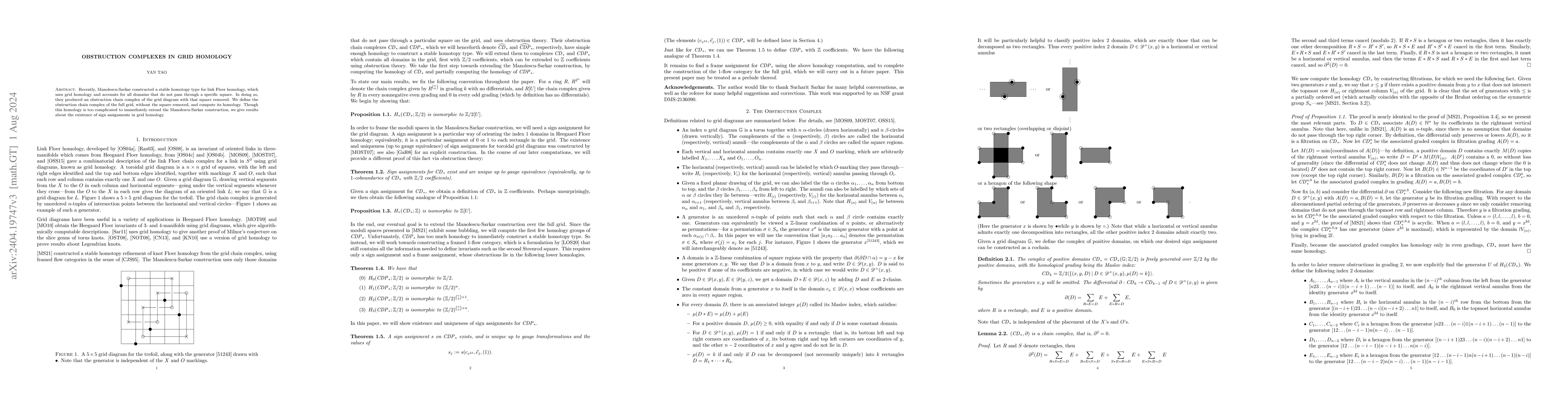 Thumbnail for Obstruction Complexes in Grid Homology