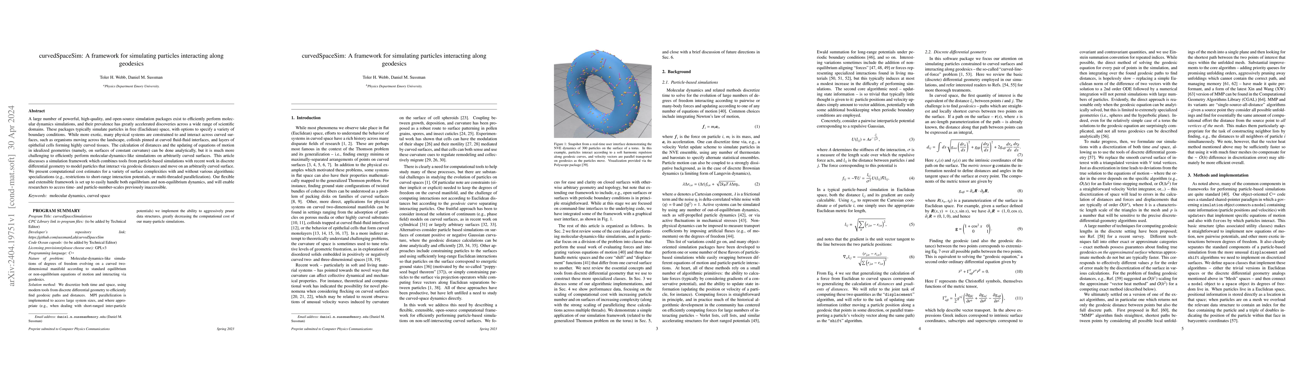 Thumbnail for curvedSpaceSim: A framework for simulating particles interacting along
  geodesics