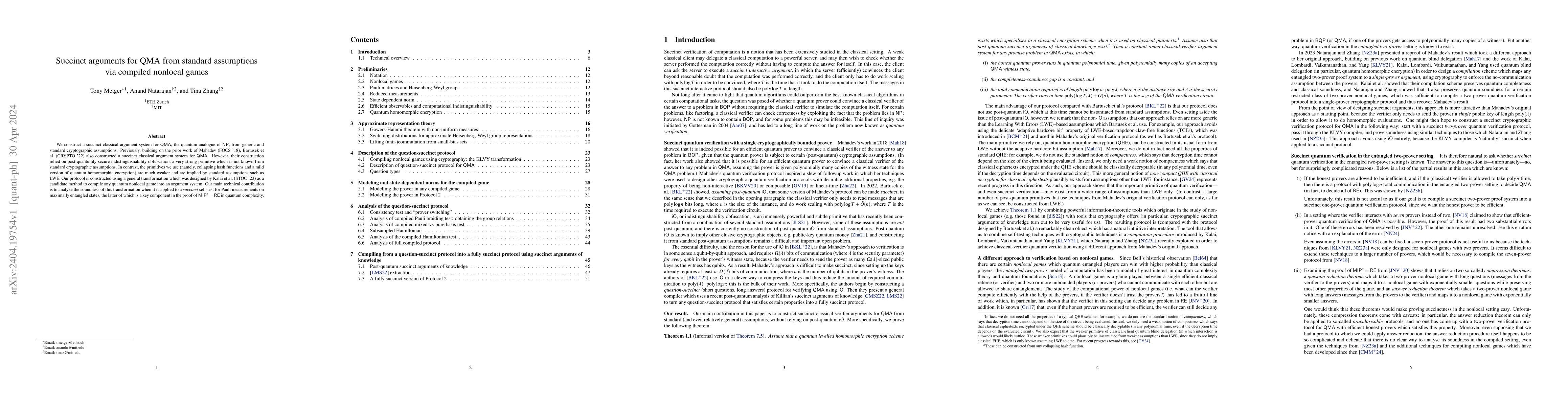 Thumbnail for Succinct arguments for QMA from standard assumptions via compiled
  nonlocal games