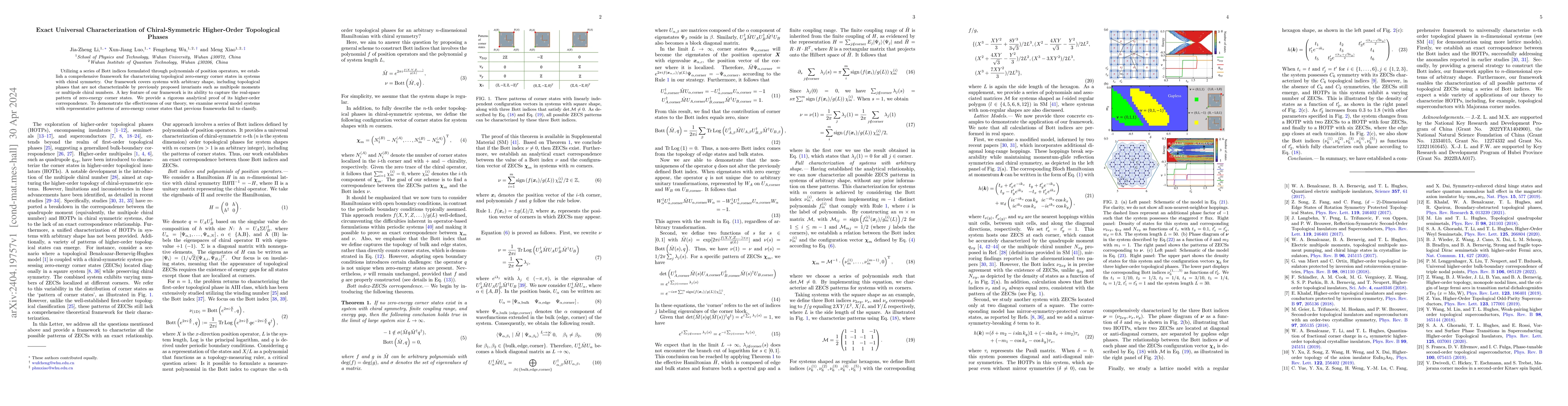 Thumbnail for Exact Universal Characterization of Chiral-Symmetric Higher-Order
  Topological Phases