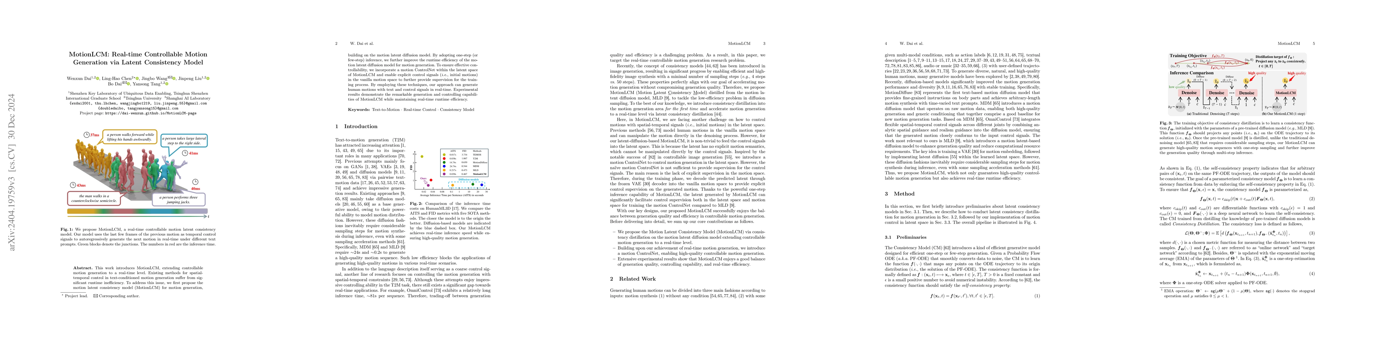 Thumbnail for MotionLCM: Real-time Controllable Motion Generation via Latent
  Consistency Model