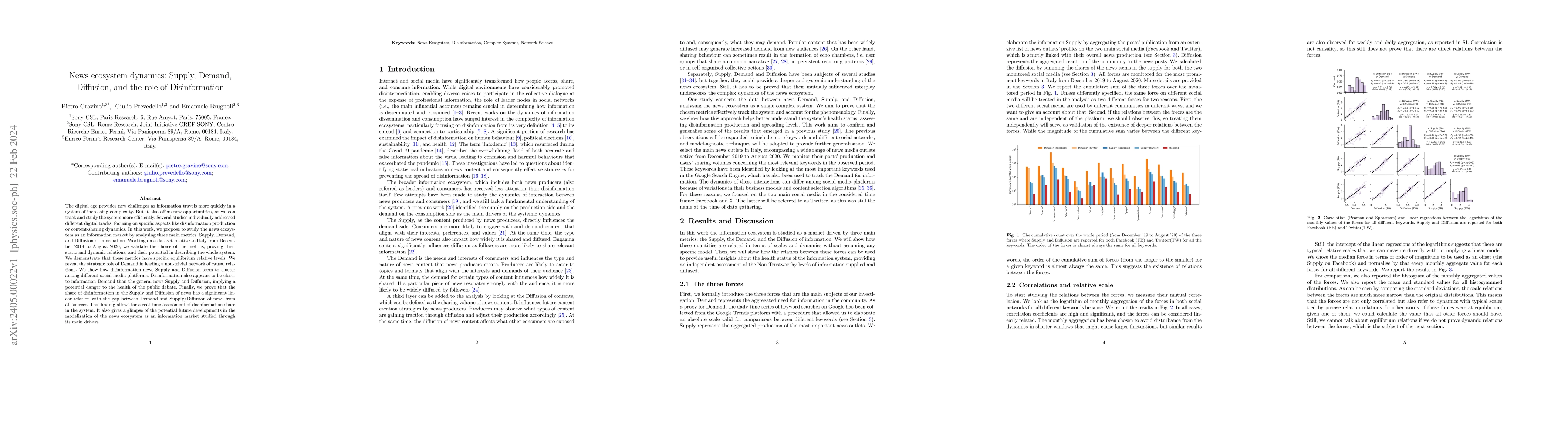 Thumbnail for News ecosystem dynamics: Supply, Demand, Diffusion, and the role of
  Disinformation