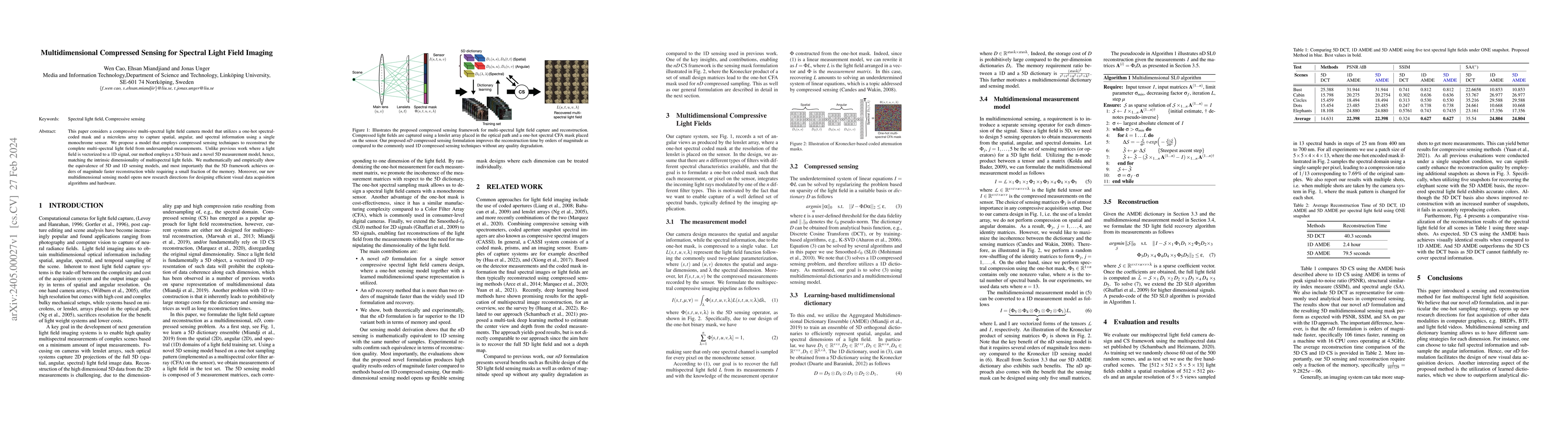 Thumbnail for Multidimensional Compressed Sensing for Spectral Light Field Imaging