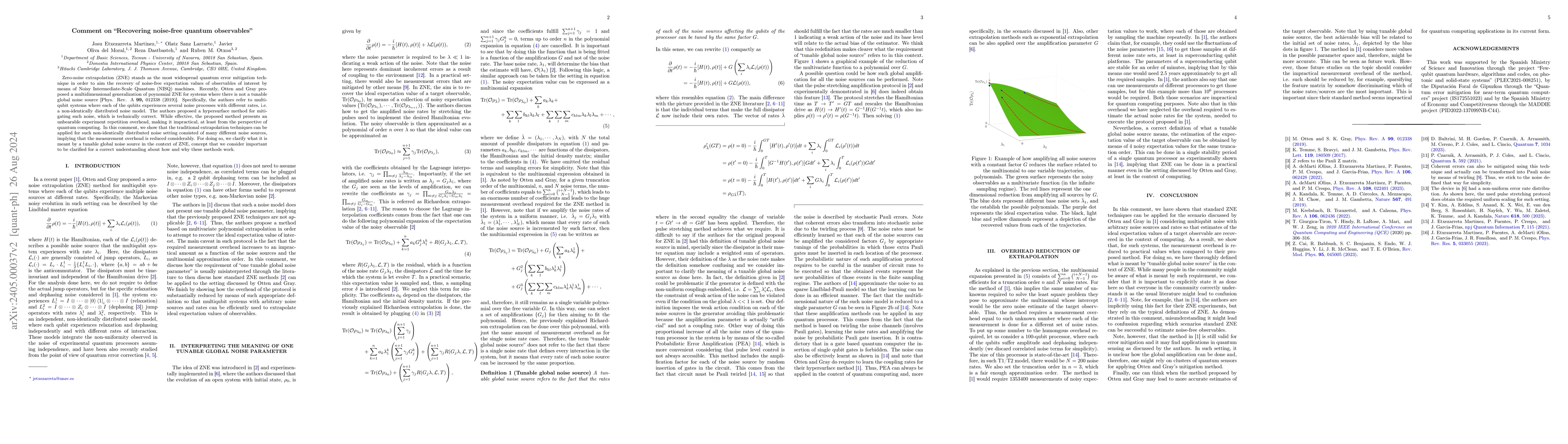 Thumbnail for Comment on "Recovering noise-free quantum observables"