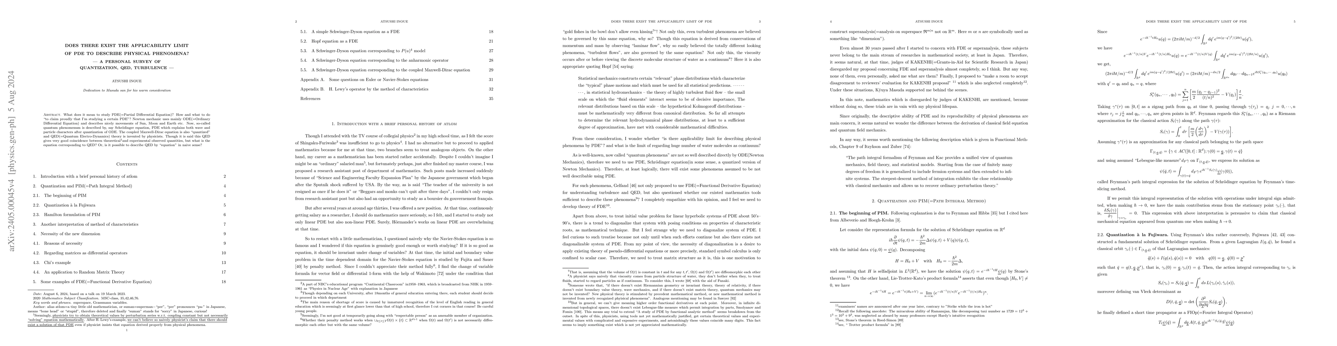 Thumbnail for Does there exist the applicability limit of PDE to describe physical
  phenomena? -- A personal survey of Quantization, QED, Turbulence