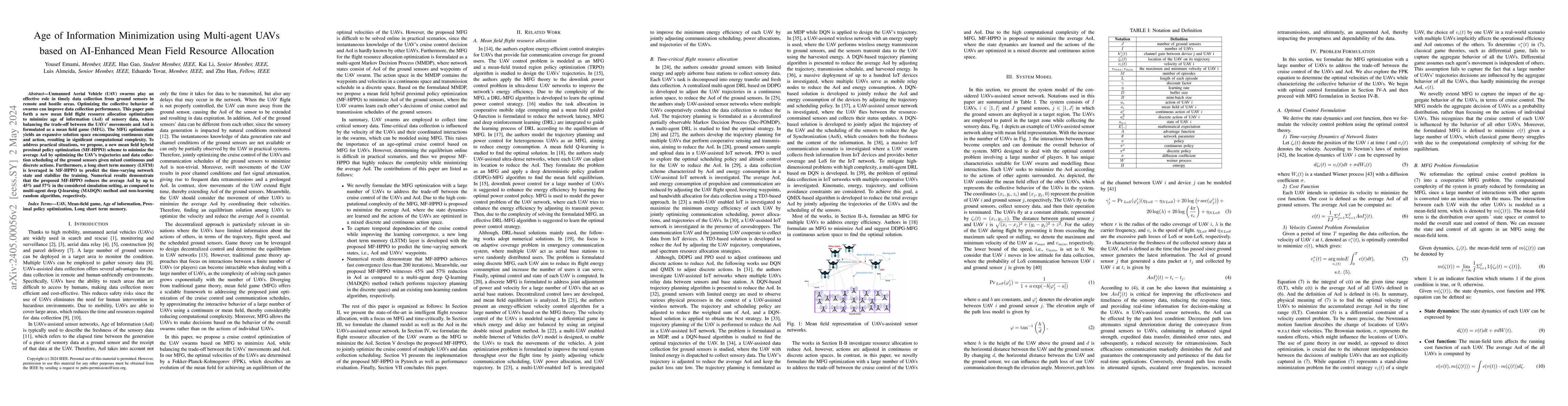 Thumbnail for Age of Information Minimization using Multi-agent UAVs based on
  AI-Enhanced Mean Field Resource Allocation