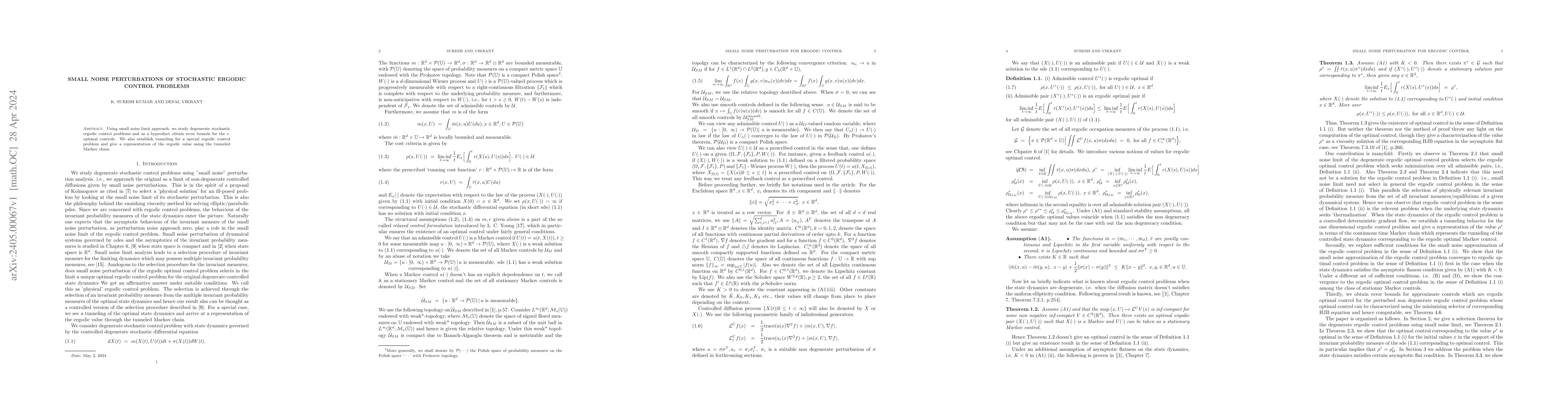 Thumbnail for Small noise perturbations of stochastic ergodic control problems