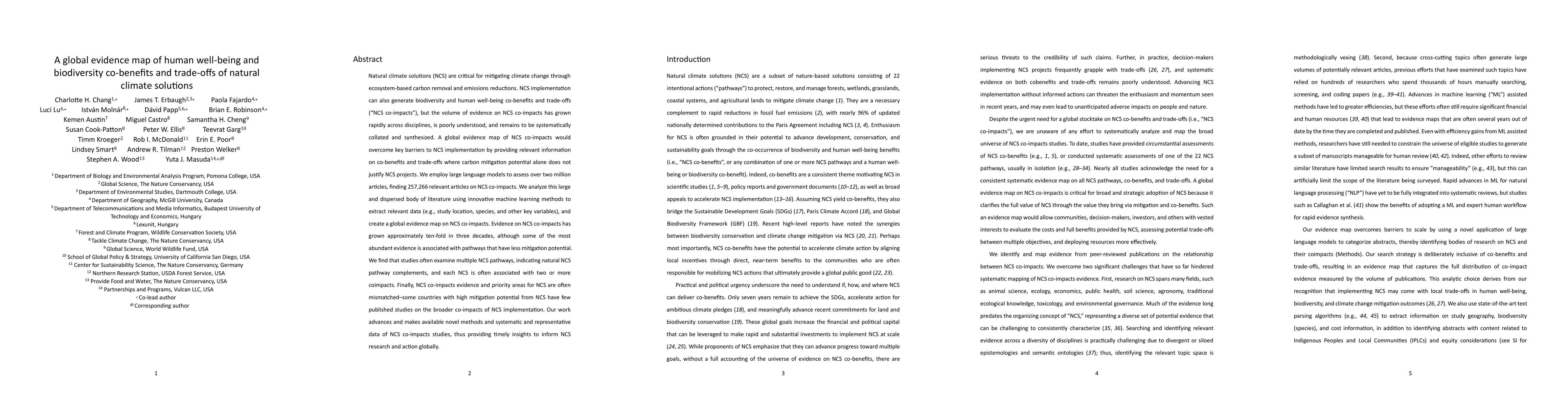 Thumbnail for A global evidence map of human well-being and biodiversity co-benefits
  and trade-offs of natural climate solutions