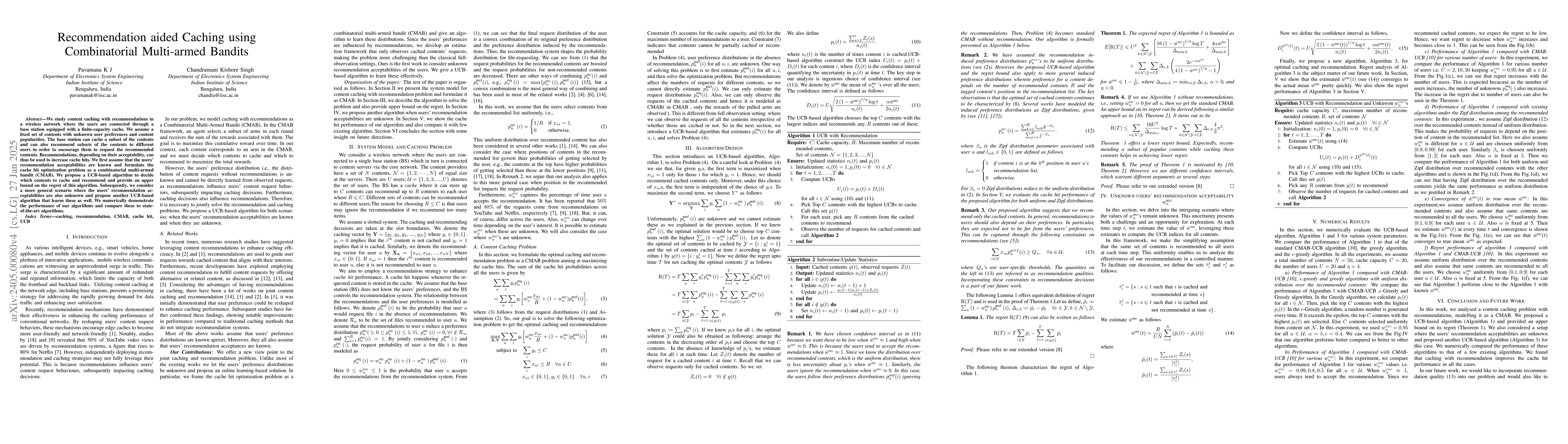 Thumbnail for Recommenadation aided Caching using Combinatorial Multi-armed Bandits