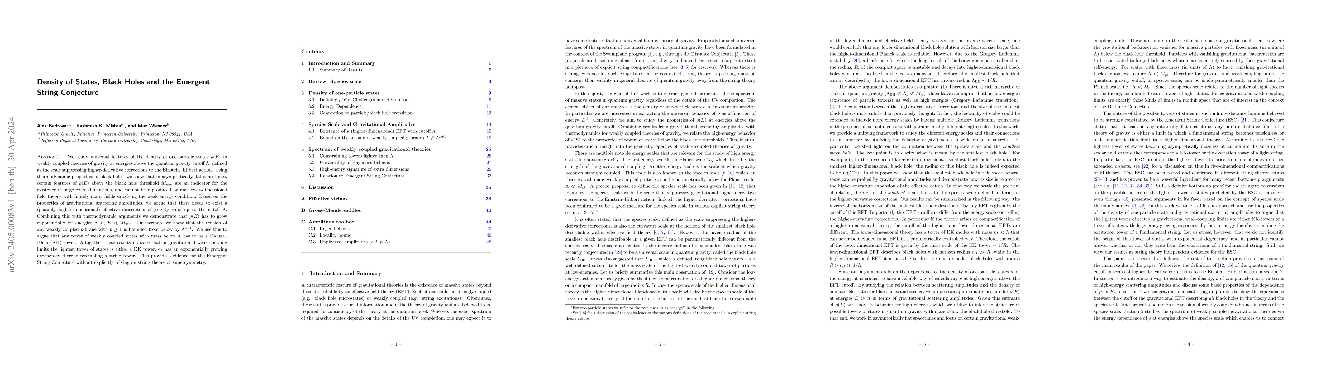 Thumbnail for Density of States, Black Holes and the Emergent String Conjecture