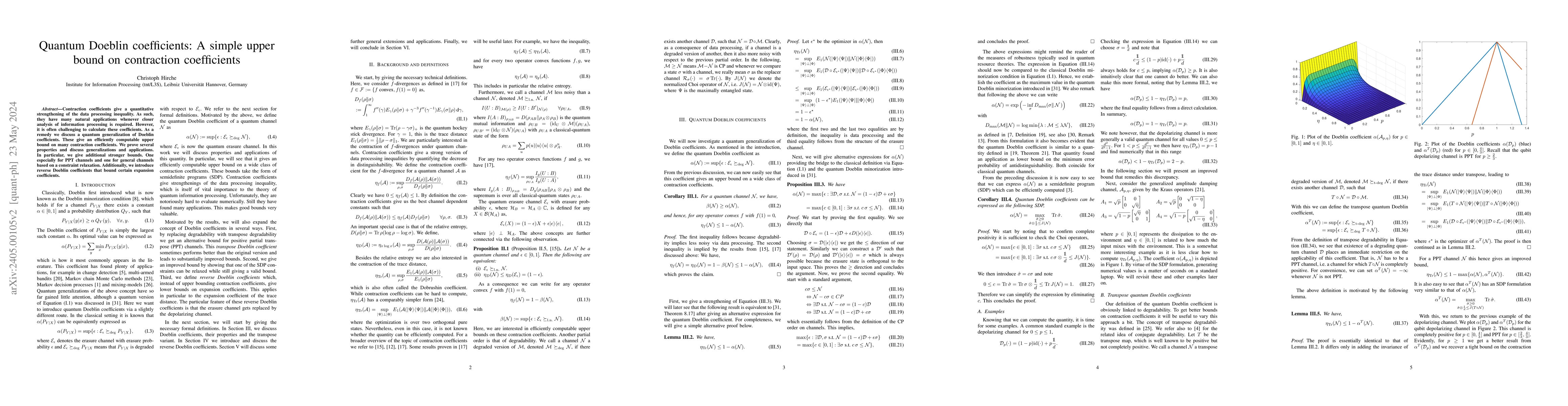 Thumbnail for Quantum Doeblin coefficients: A simple upper bound on contraction
  coefficients