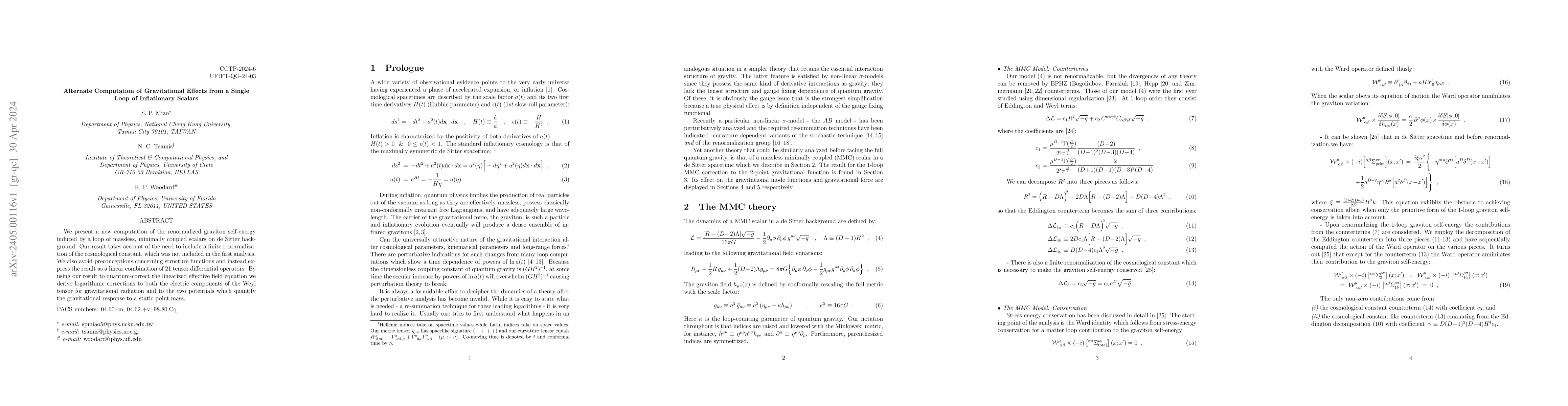 Thumbnail for Alternate Computation of Gravitational Effects from a Single Loop of
  Inflationary Scalars
