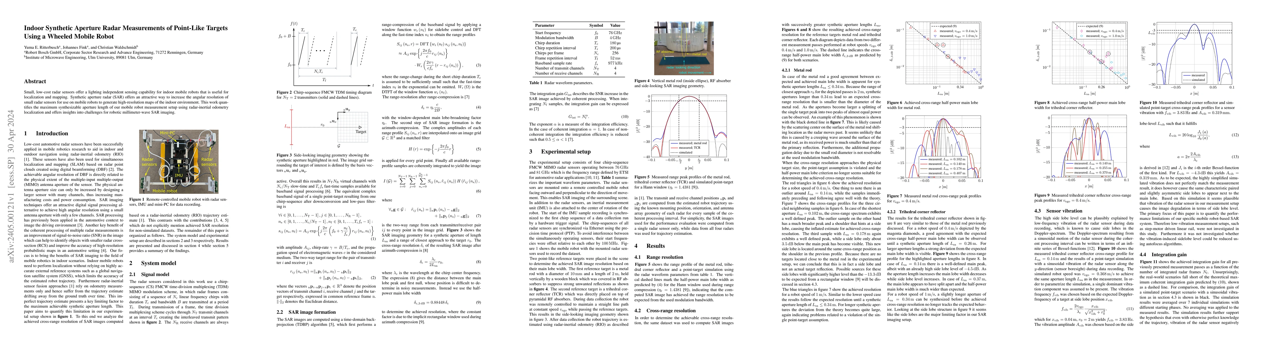 Thumbnail for Indoor Synthetic Aperture Radar Measurements of Point-Like Targets Using
  a Wheeled Mobile Robot