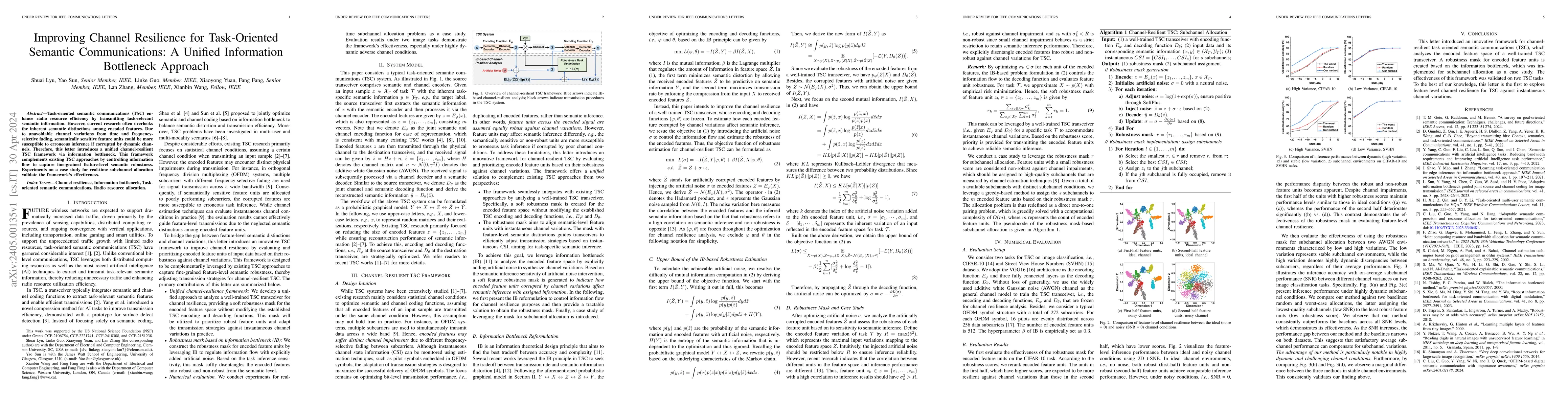 Thumbnail for Improving Channel Resilience for Task-Oriented Semantic Communications:
  A Unified Information Bottleneck Approach