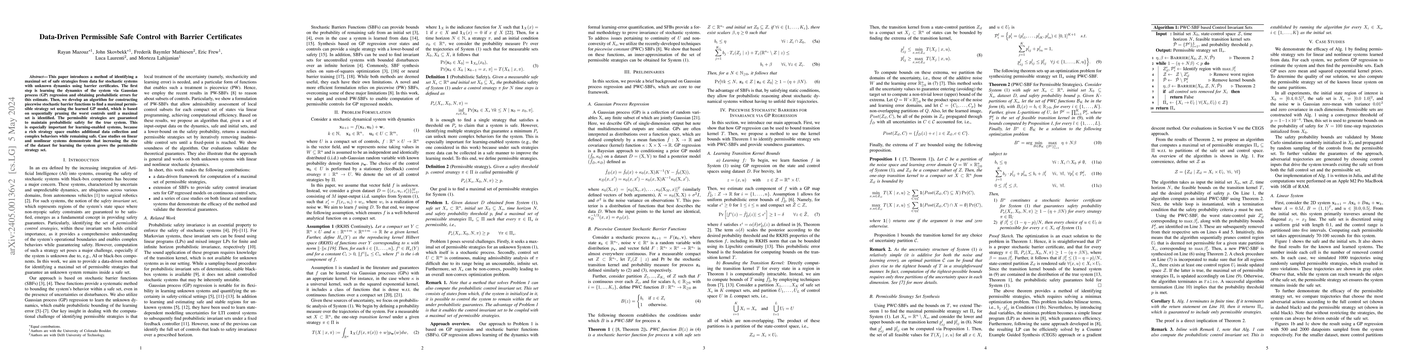 Thumbnail for Data-Driven Permissible Safe Control with Barrier Certificates