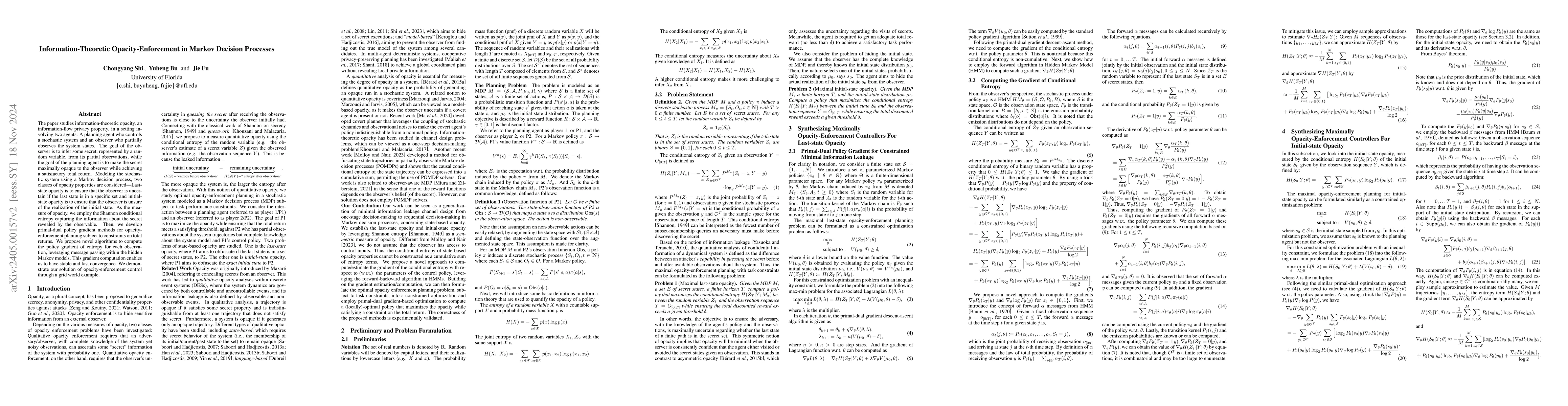 Thumbnail for Information-Theoretic Opacity-Enforcement in Markov Decision Processes
