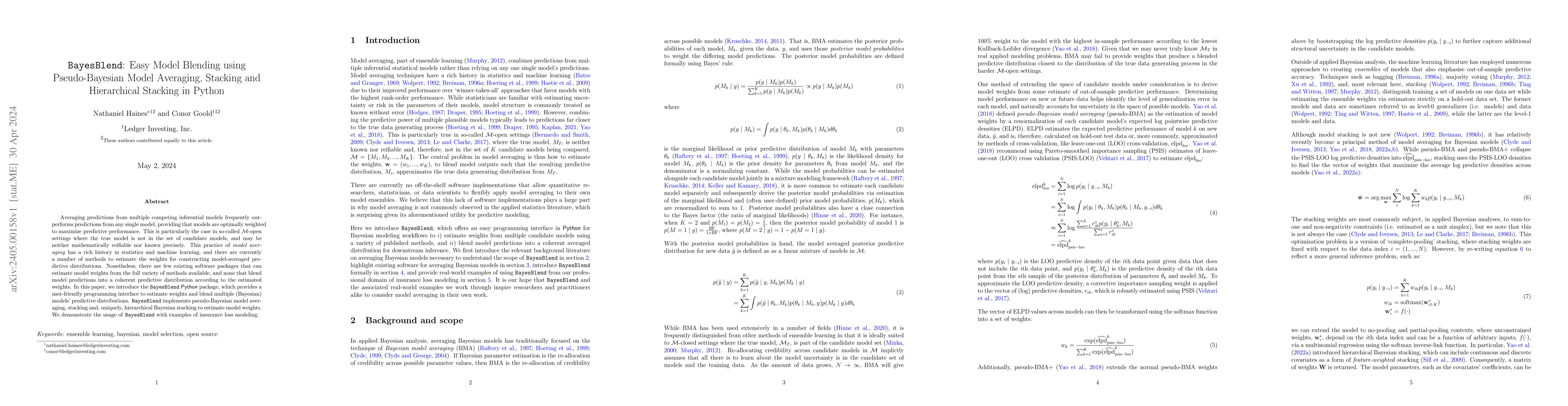 Thumbnail for BayesBlend: Easy Model Blending using Pseudo-Bayesian Model Averaging,
  Stacking and Hierarchical Stacking in Python