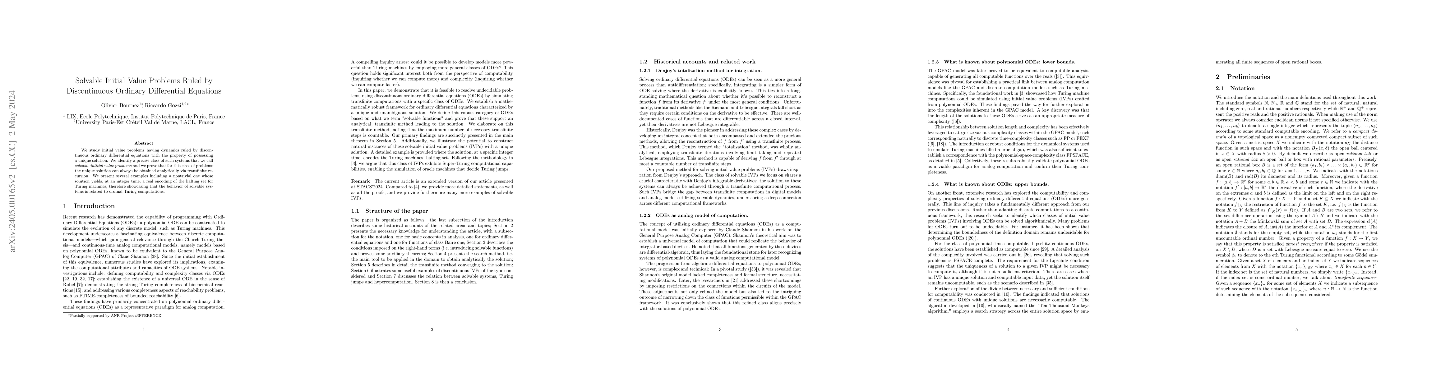 Thumbnail for Solvable Initial Value Problems Ruled by Discontinuous Ordinary
  Differential Equations