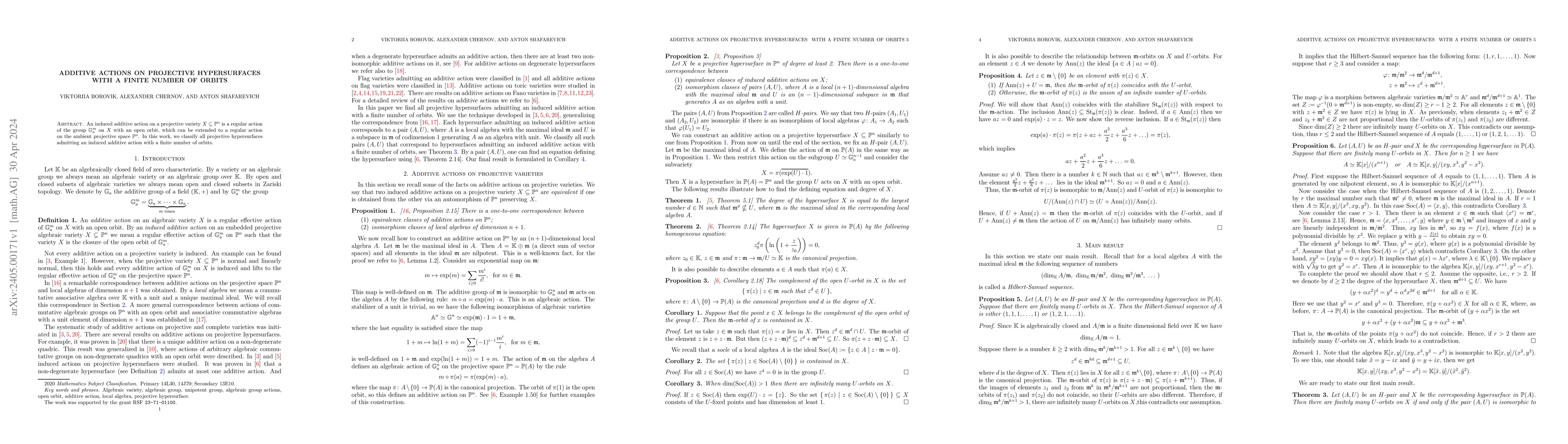 Thumbnail for Additive actions on projective hypersurfaces with a finite number of
  orbits
