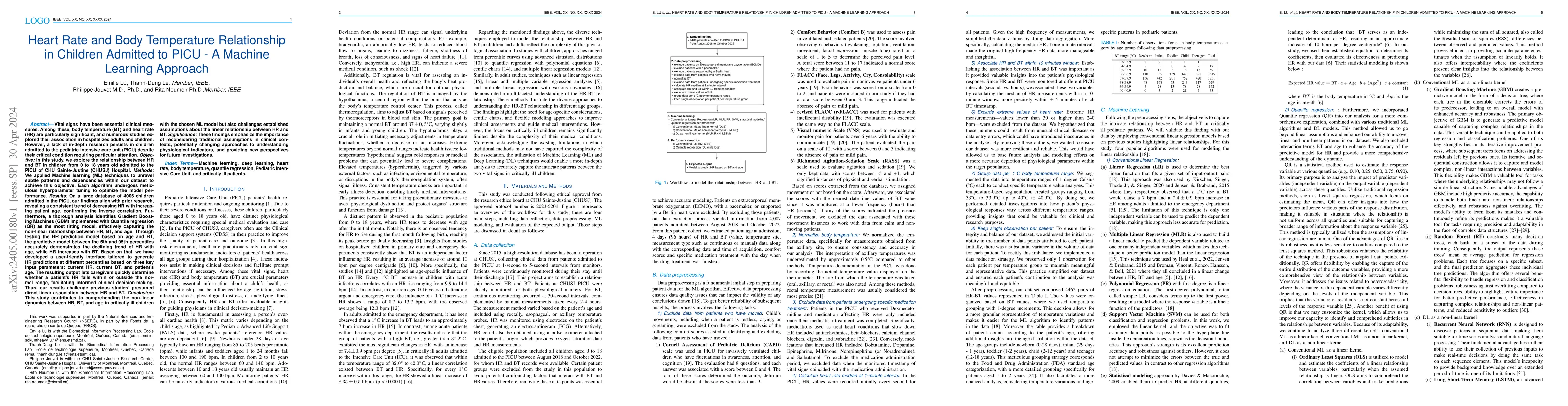 Thumbnail for Heart Rate and Body Temperature Relationship in Children Admitted to
  PICU -- A Machine Learning Approach