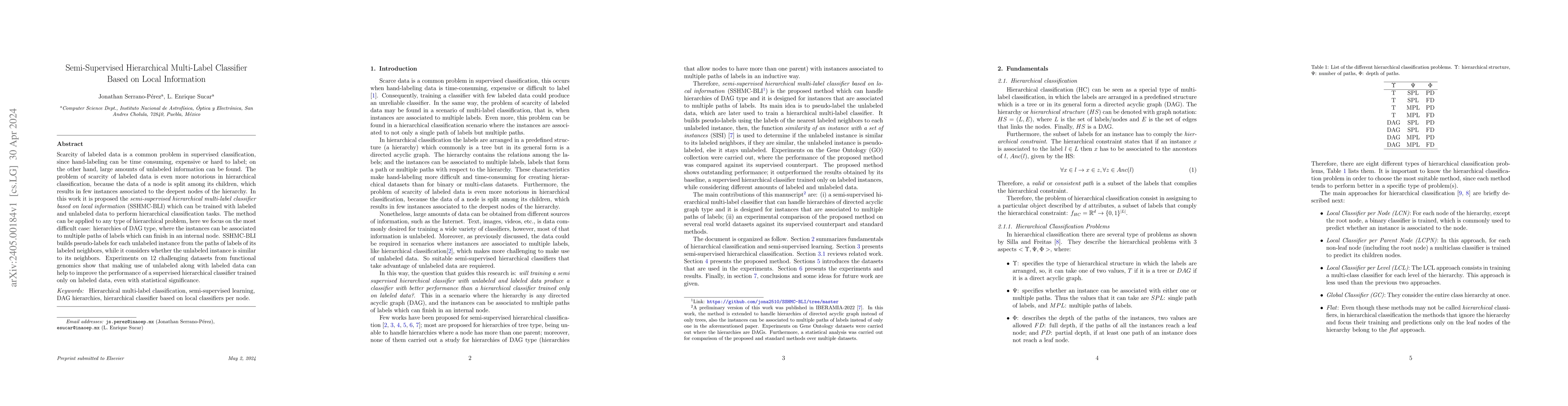 Thumbnail for Semi-Supervised Hierarchical Multi-Label Classifier Based on Local
  Information