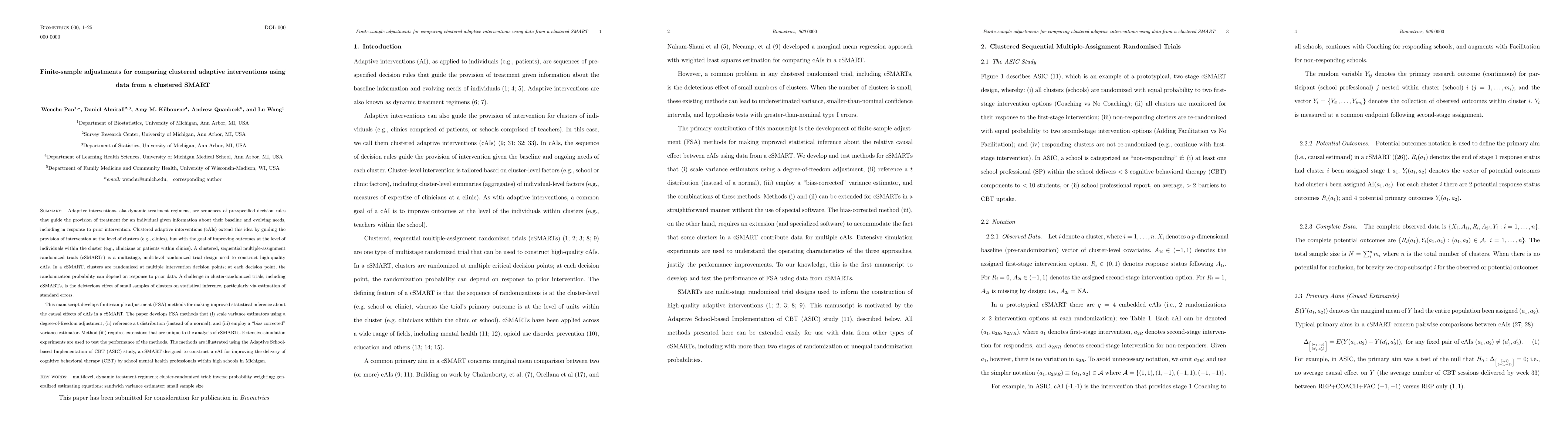 Thumbnail for Finite-sample adjustments for comparing clustered adaptive interventions
  using data from a clustered SMART